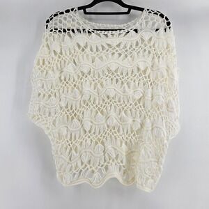 Boho White Crochet Knit Fringe Layering Top Med Cottage Fairy Dainty Romantic